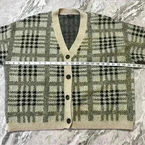 Rails Women's Plaid Cardigan Sweater Ivory Black Size XL Wool Winter Preppy - Picture 6 of 11
